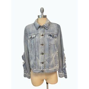 Kaari Blue Naya Wash Denim Ruffle Jacket Large